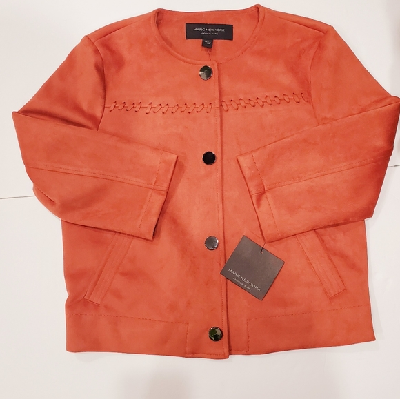 Andrew Marc Jackets & Blazers - Dark Rust Faux Suede 3/4 Sleeve Jacket